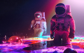 Два астронавта на поверхности планеты