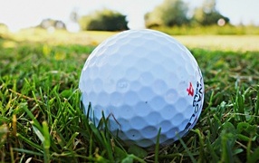 Белый мяч для гольфа в зеленой траве