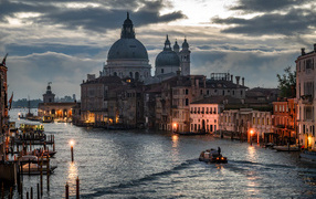 View of the church at dusk, Venice. Italy