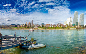 Beautiful view of Basel city by the river, Switzerland