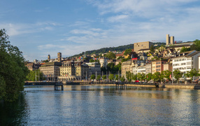 View of the river and houses in the city of Zurich, Switzerland