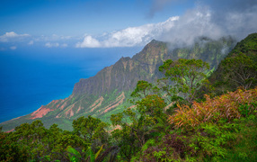 Покрытые зеленью горы на Гавайских островах, США