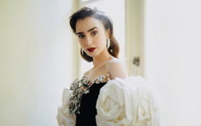 Актриса Лили Коллинз с красивой прической в платье