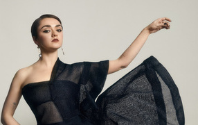 Актриса Мэйси Уильямс в черном платье на сером фоне