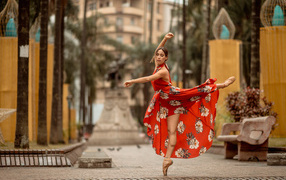 Балерина в красивом платье танцует