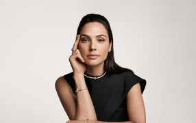 Кареглазая Галь Гадот с украшениями в черном платье