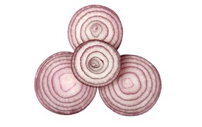 Кольца красного лука на белом фоне крупным планом