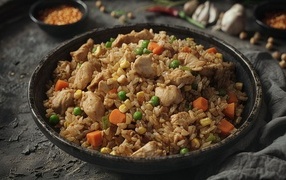 Рис с курицей в сковороде