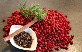 Ягоды брусники на столе с корицей и гвоздикой