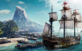 Большой пиратский корабль в компьютерной игре Like a Dragon: Pirate Yakuza in Hawaii