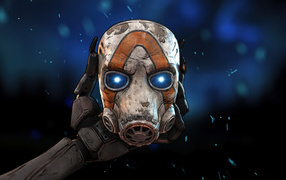 Маска в руке из видеоигры Borderlands 4