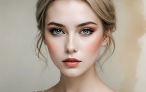 Голубоглазая милая девушка с прической на голове