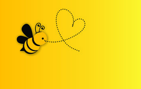Нарисованная пчела с сердечком на желтом фоне