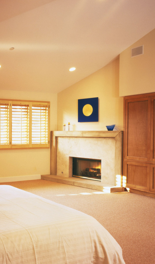 Просторная спальня с камином