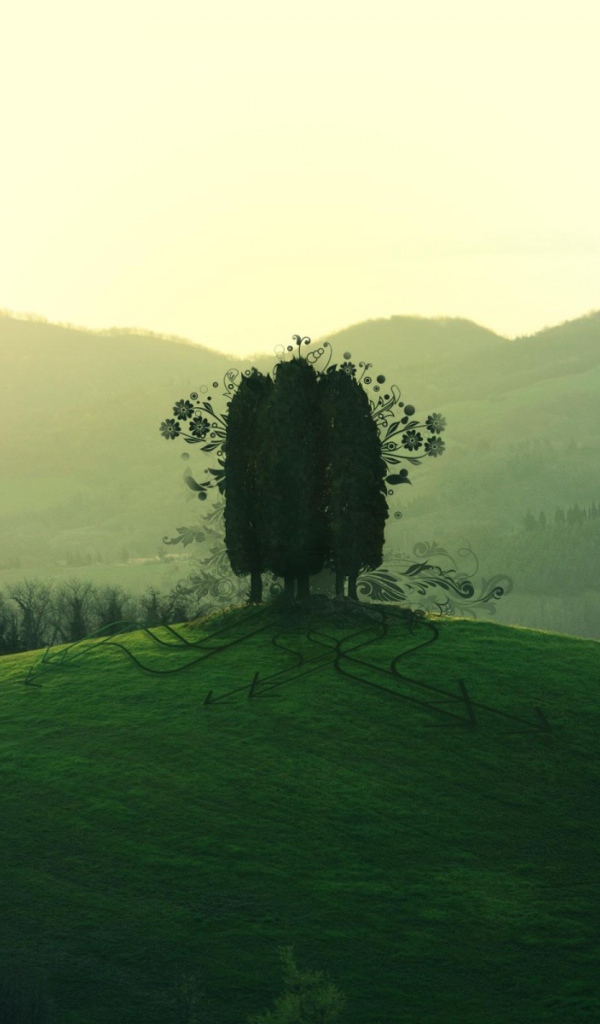 Дерево на зеленом холме