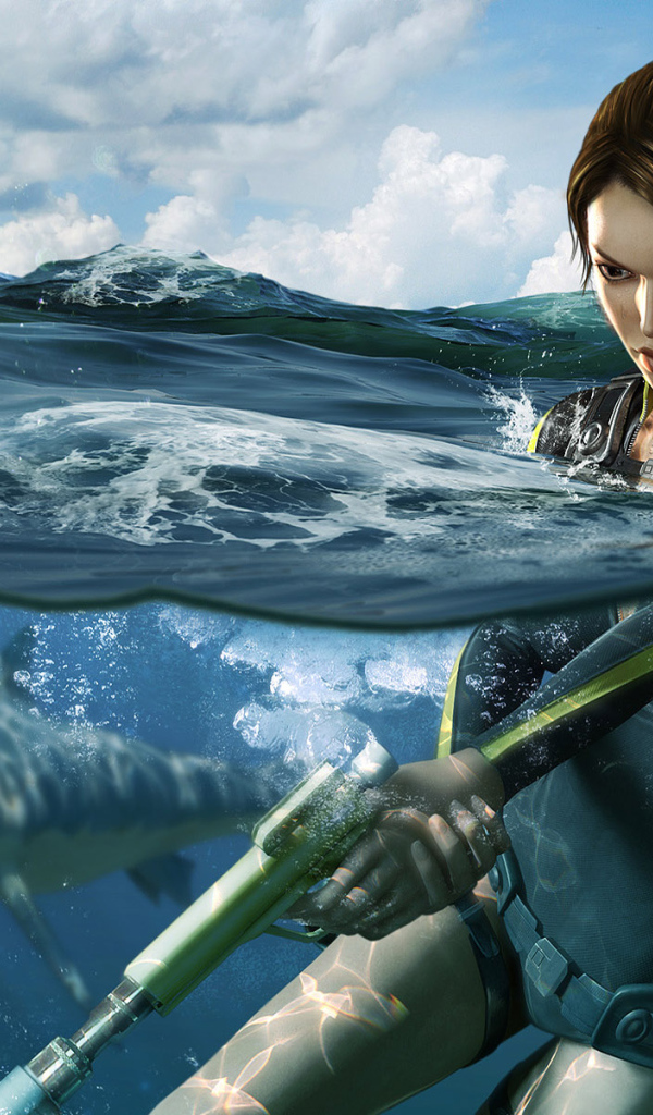 Лара Крофт подводная охота