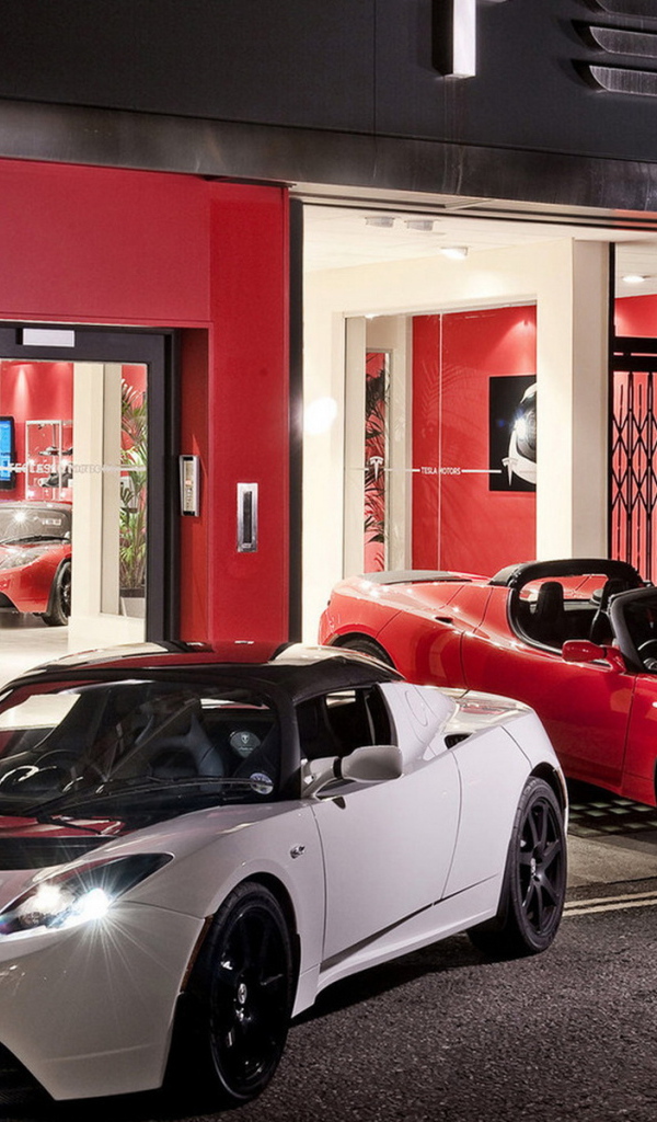 Tesla Roadster возле автосалона