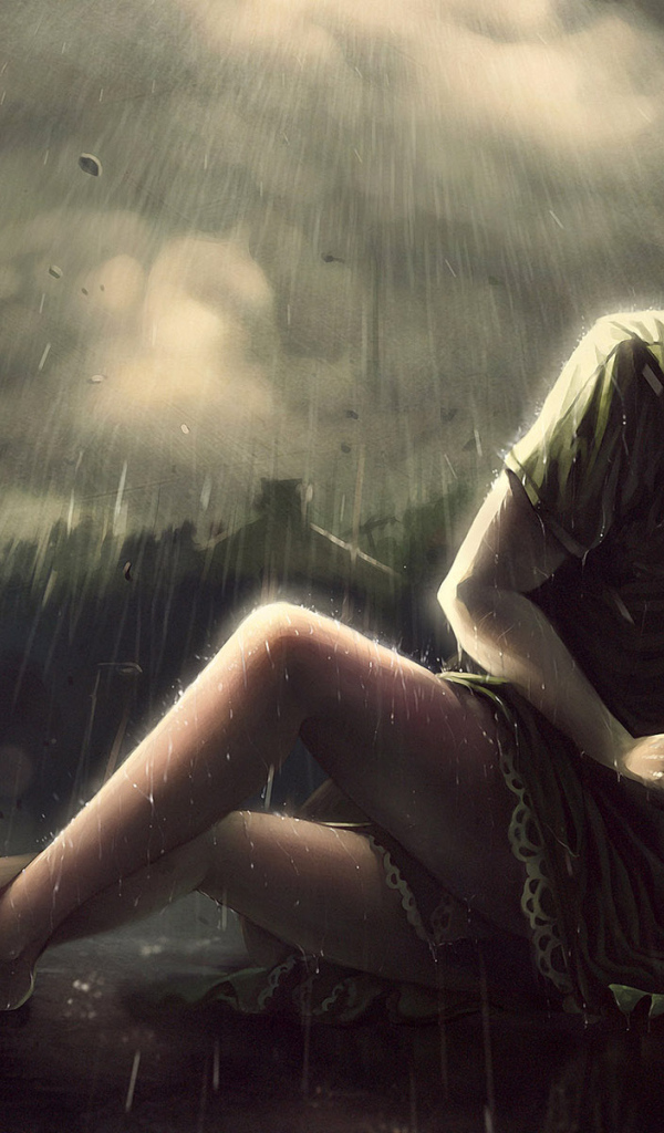 Влюбленная пара под дождем