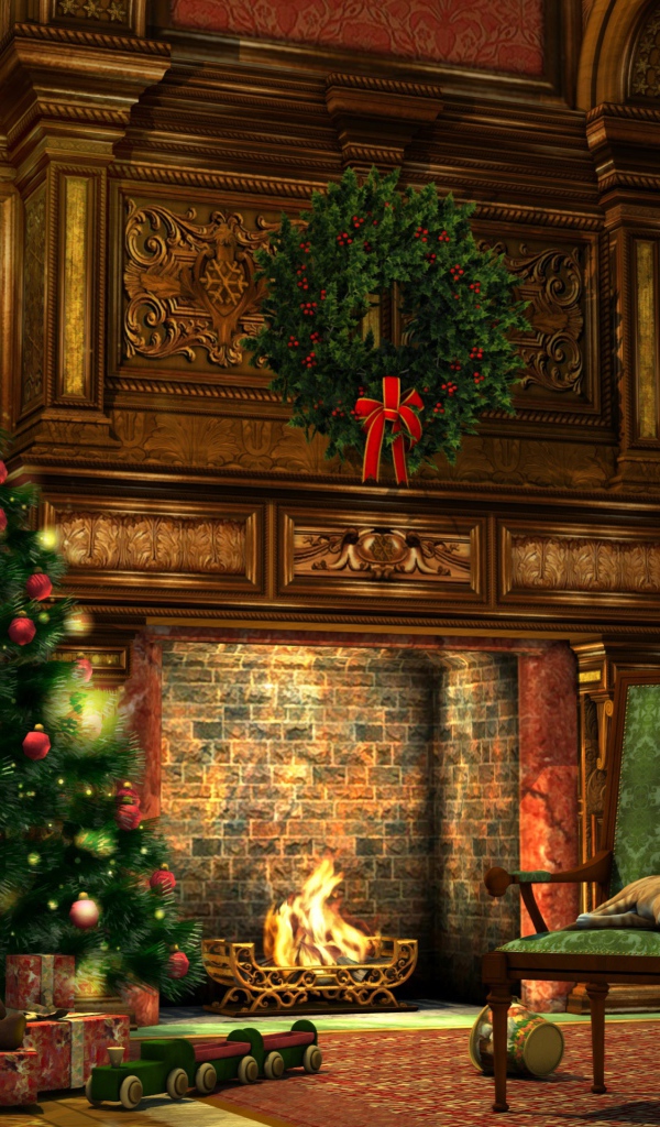 Рождественская елка у камина