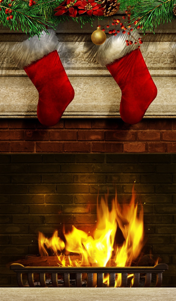 Новогодние носки у камина