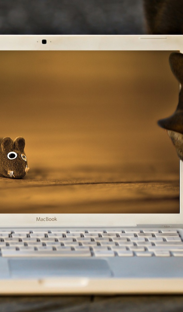 Кот и мышь на экране лэптопа