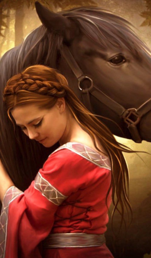 Девушка обнимает лошадь