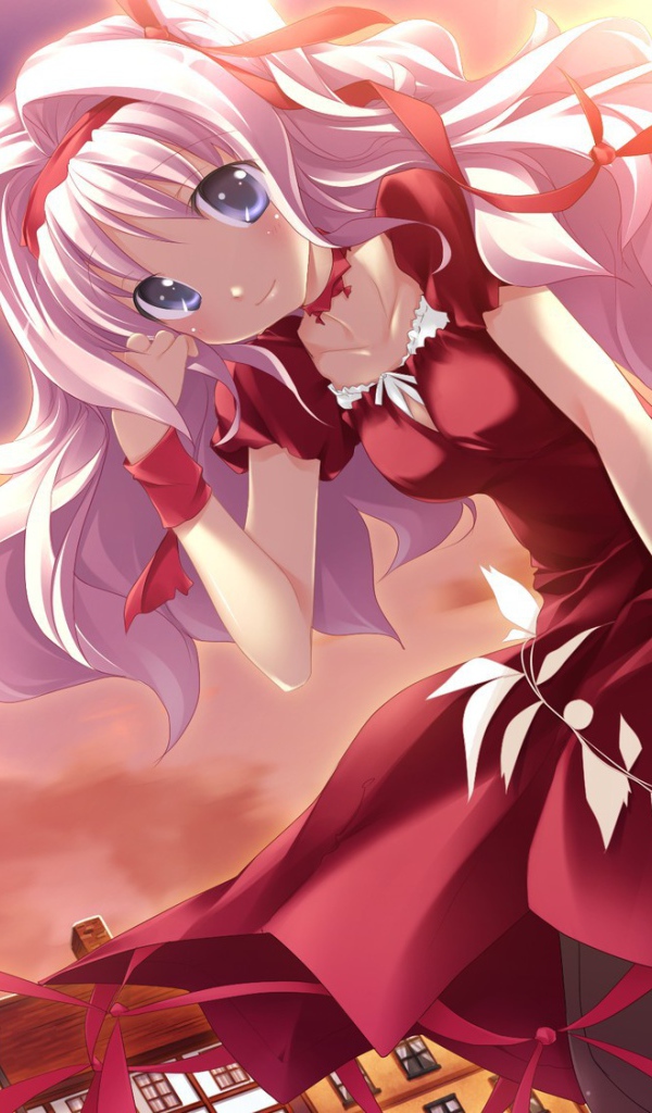 Аниме девушка в красном платье