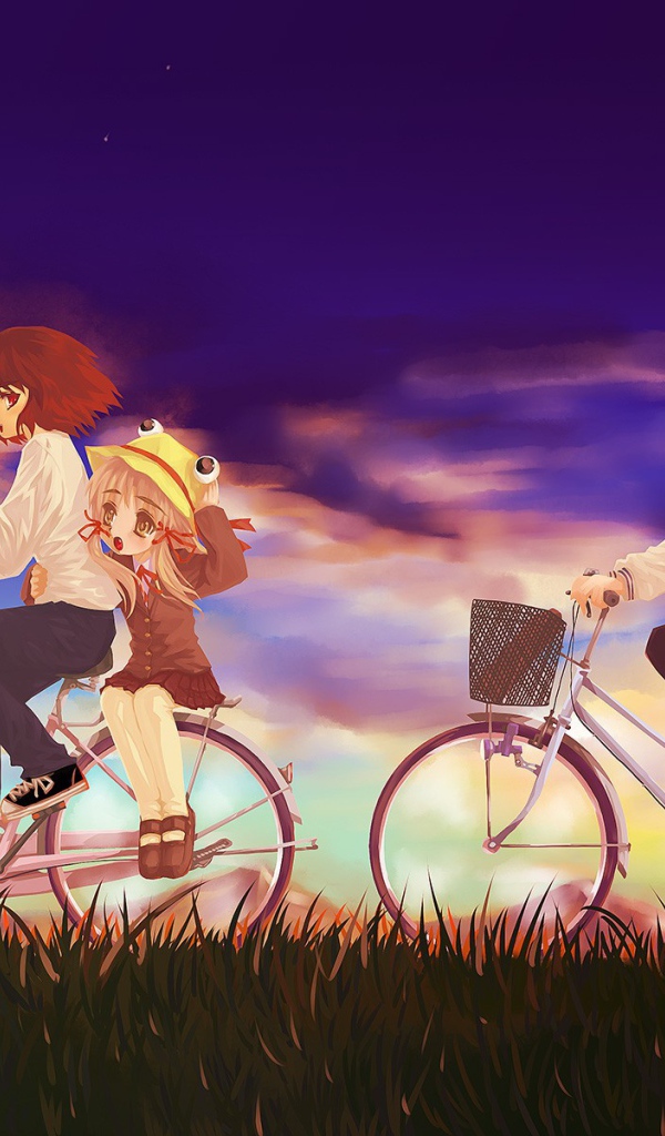 Girls riding on bicycles