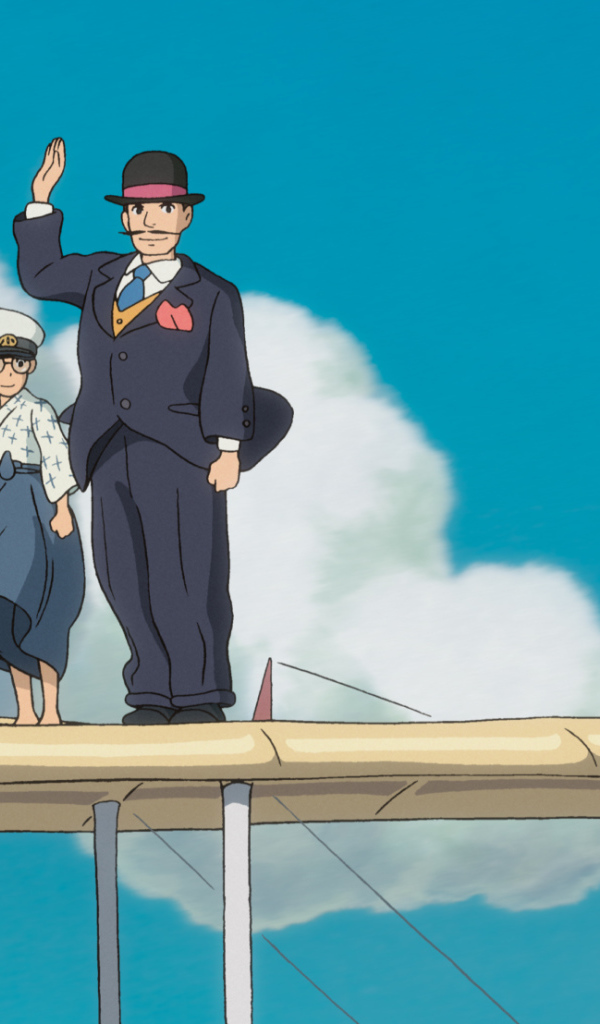 Аниме мультфильм Миядзаки Kaze tachinu, персонажи машут рукой