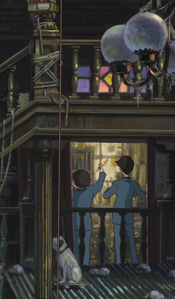 Аниме мультфильм Миядзаки, девушки поднимаются по ступенькам