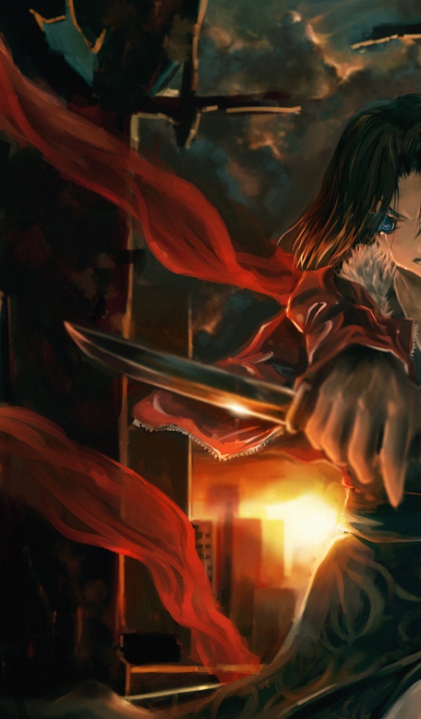 Рисунок девушки с кинжалом