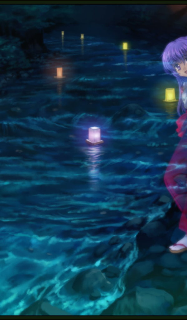 Фонарики плывут по реке