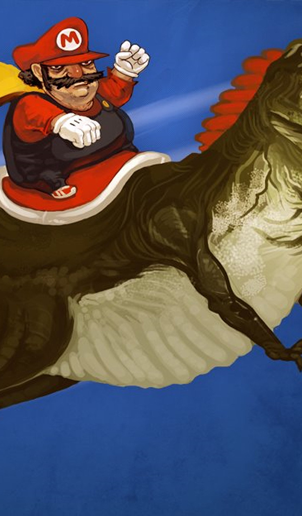 Марио скачет на динозавре