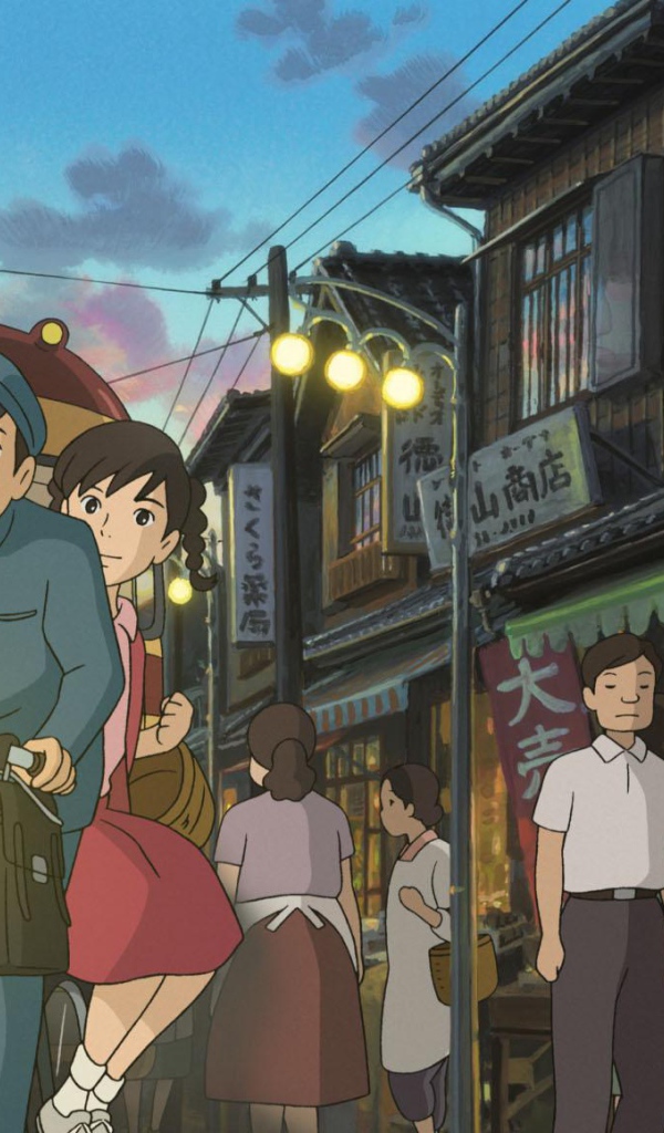 Аниме мультфильм Миядзаки Со склонов Кокурико, парень и девушка на велосипеде