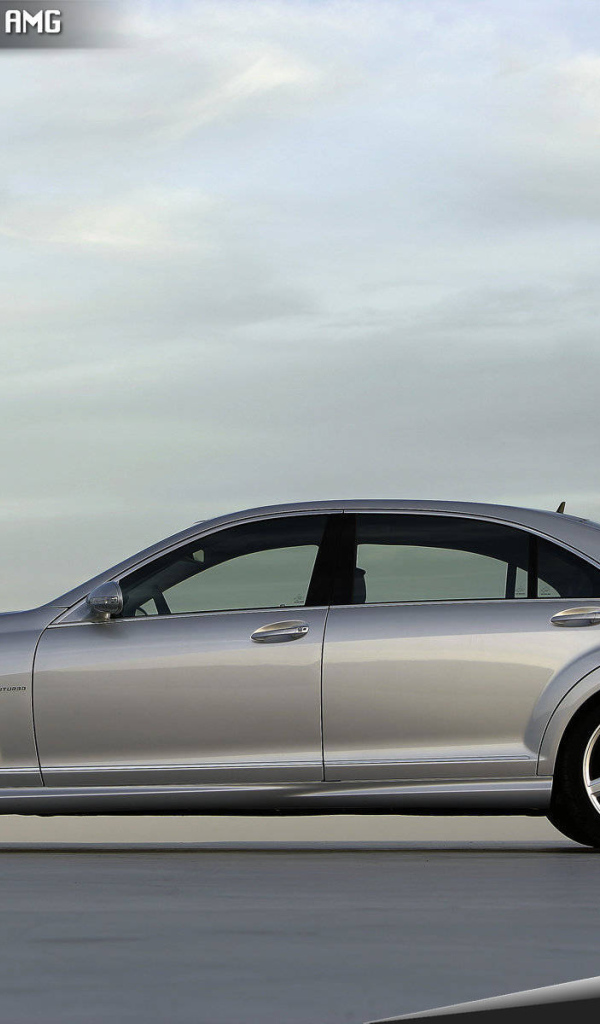 Серебряный Mercedes-Benz S65 AMG со стороны