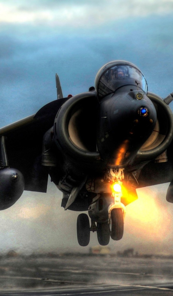 Военный самолет приземляется