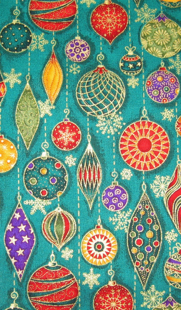 Ткань с рисунком ёлочных игрушек на рождество