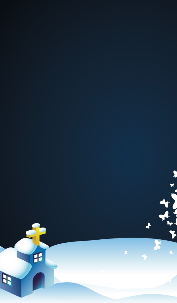 Картинка с костёлом и деревом на рождество