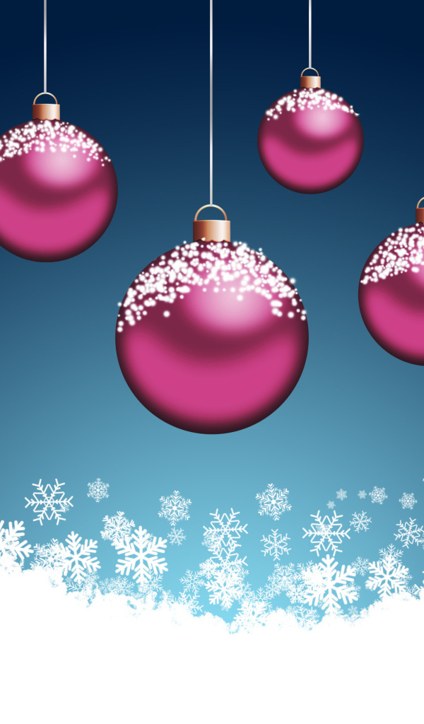 Розовые ёлочные шары на синем фоне на рождество