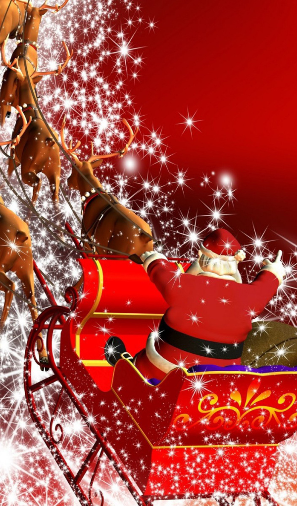Дед Мороз в упряжке мчится вдаль на рождество