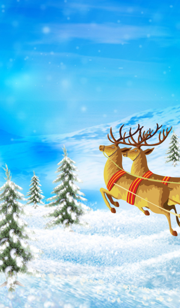 Дед Мороз в упряжке с оленями на рождество