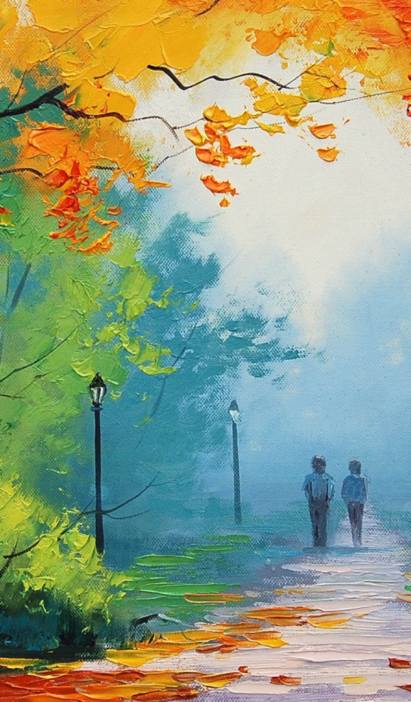 Два человека на осенней аллее