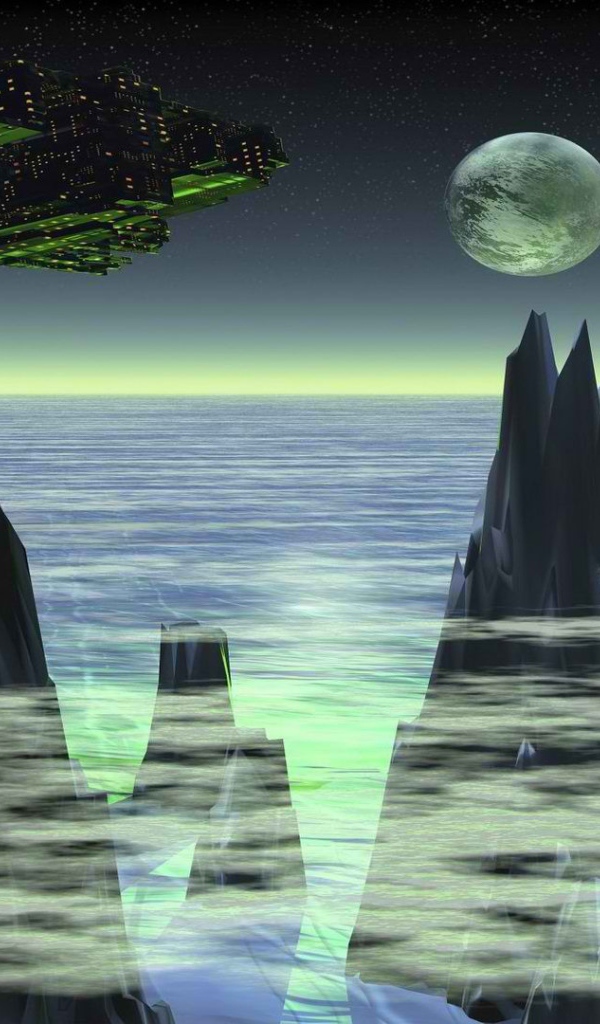 Космический корабль над планетой