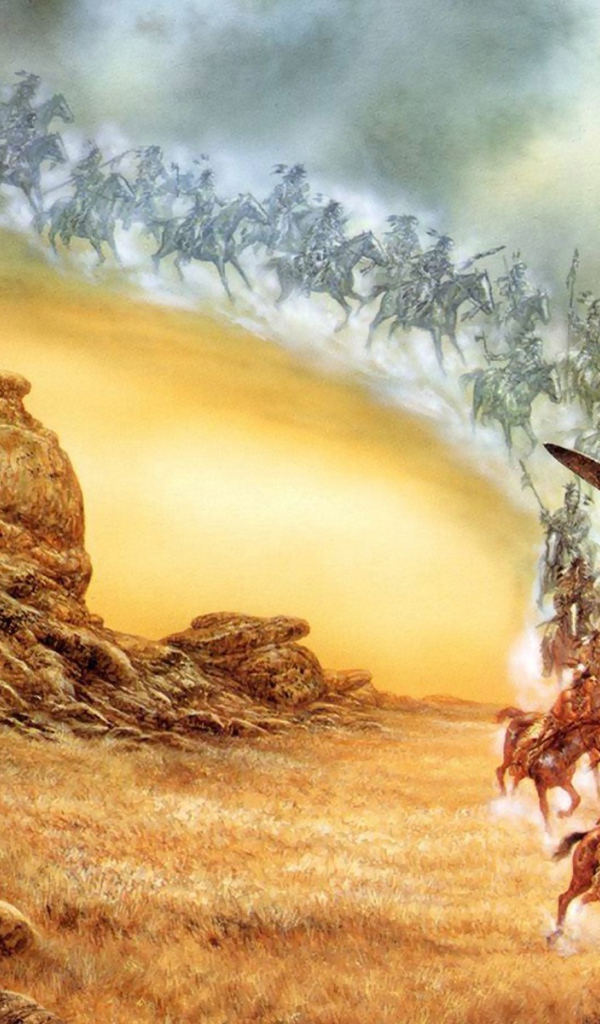 Индейцы на лошадях спускаются с неба