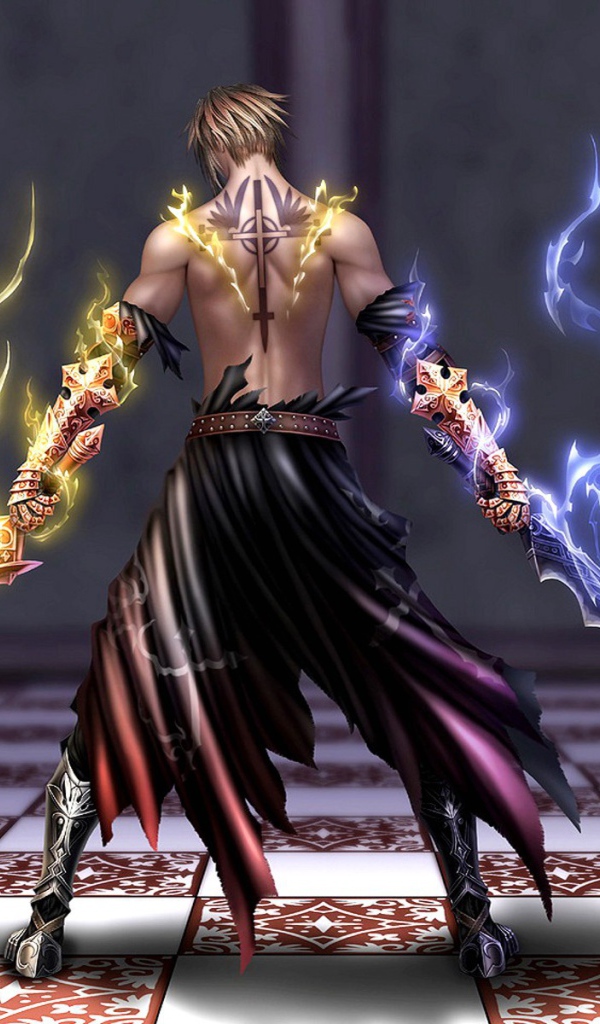 Воин с горящими мечами