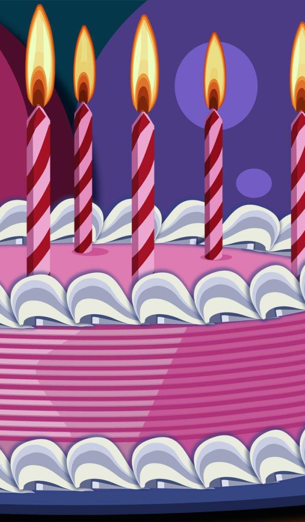 Нарисованный розовый торт на день рождения