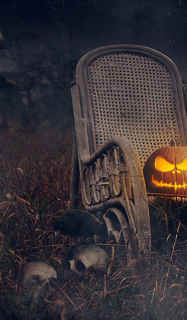 Хэллоуин тыква на стуле