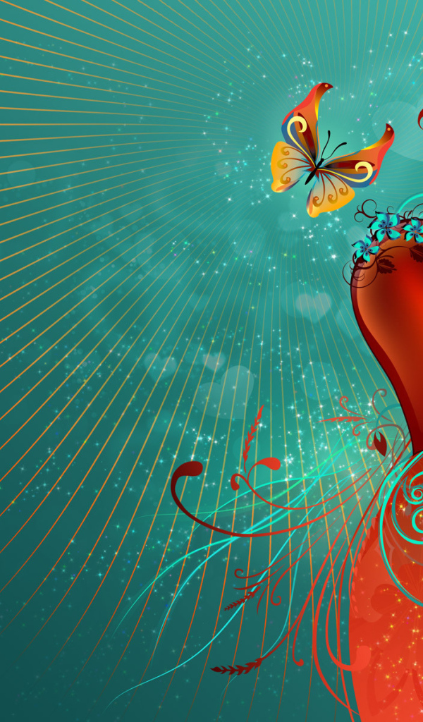 Красное сердечко и бабочка