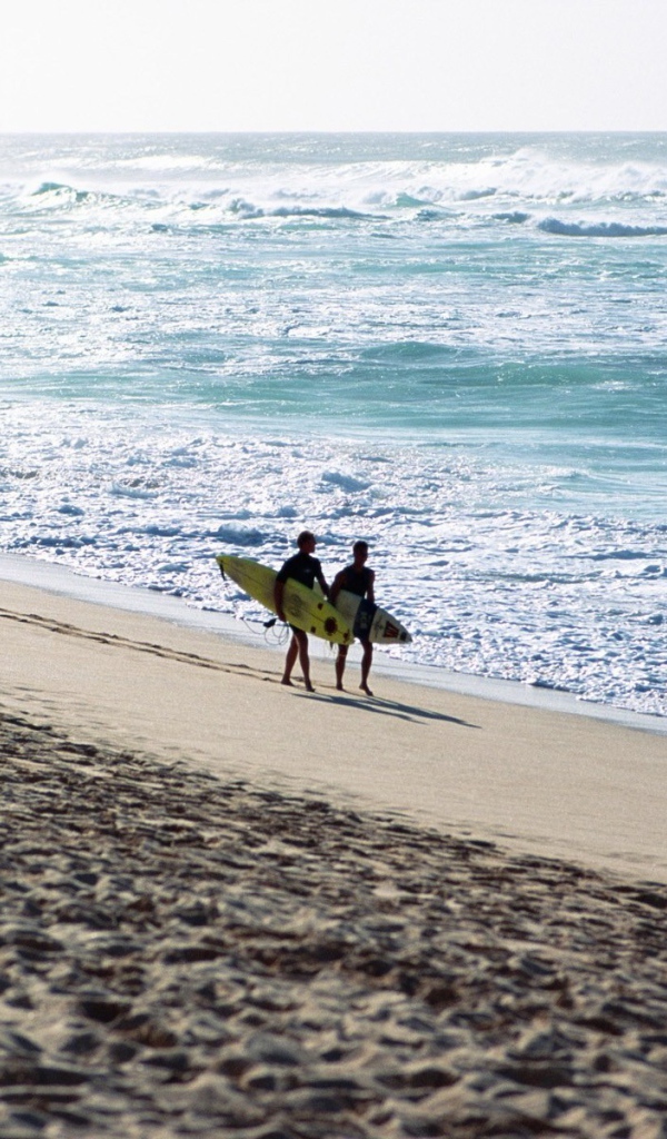 Два человека идут по пляжу