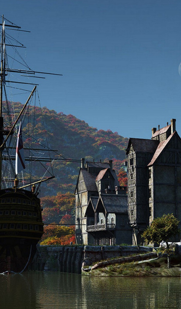 Парусный корабль на пристани